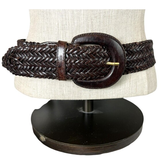 Vintage Capezio Wide Brown Woven Leather Belt  Size S  Leather Covered Buckle - Picture 1 of 9